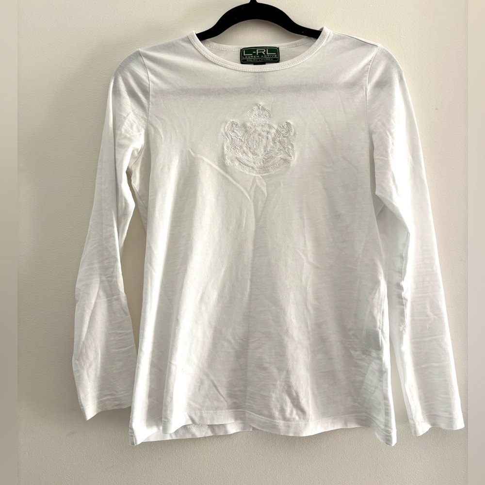 Lauren Ralph Lauren Active White Embossed Crest Long Sleeve Size XS Old Money - Picture 3 of 7